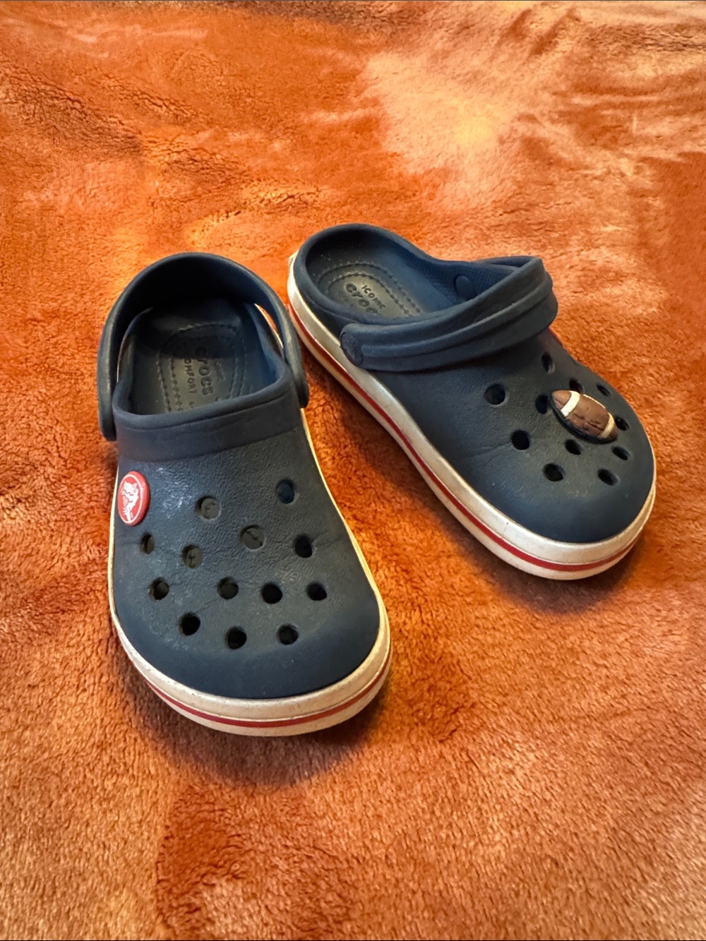 CROCS Kids Navy Clog Sandals with Red Trim